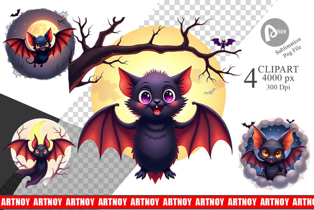 Halloween Bat Flutter Clipart Sublimation artnoy 