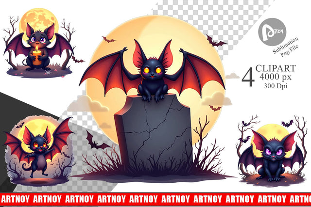 Halloween Bat Flutter Clipart Sublimation artnoy 