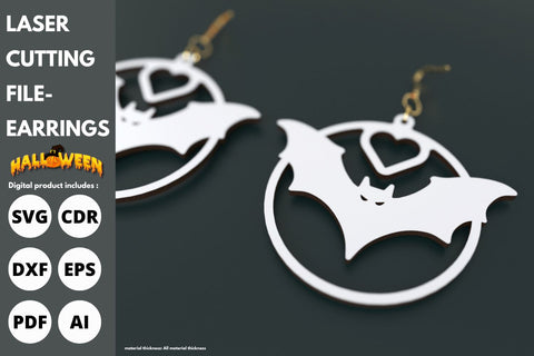 Halloween bat heart Earrings | paper cut | svg laser Glowforge SVG tofigh4lang 