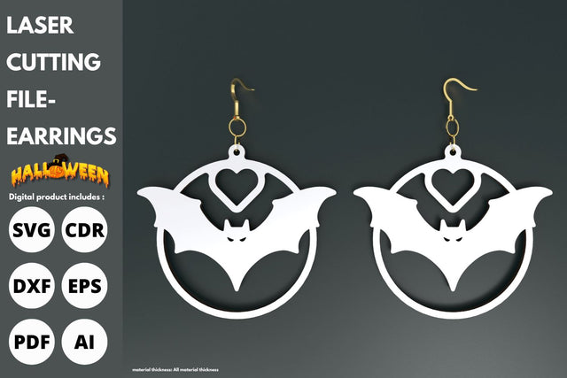 Halloween bat heart Earrings | paper cut | svg laser Glowforge SVG tofigh4lang 