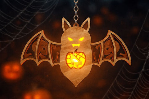 Halloween Bat Lantern SVG - Cat with a Web Night Light SVG LaserCutano 
