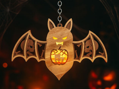 Halloween Bat Lantern SVG - Cat with a Web Night Light SVG LaserCutano 