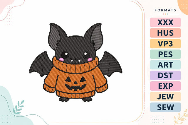 Halloween Bat Pumpkin Sweater Embroidery Design Embroidery/Applique DESIGNS sg embroidery 