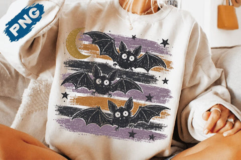 Halloween Bats Stripes PNG, Distressed Fall Shirt Design, Trendy Spooky Season Mom Png SVG DesignDestine 