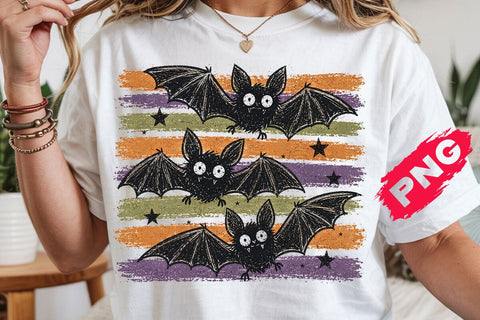 Halloween Bats Stripes PNG, Distressed Fall Shirt Design, Trendy Spooky Season Mom Png SVG DesignDestine 