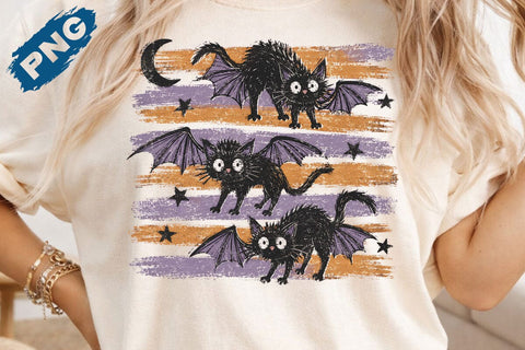 Halloween Bats Stripes PNG, Distressed Fall Shirt Design, Trendy Spooky Season Mom Png SVG DesignDestine 