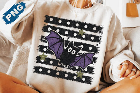 Halloween Bats Stripes PNG, Distressed Fall Shirt Design, Trendy Spooky Season Mom Png SVG DesignDestine 