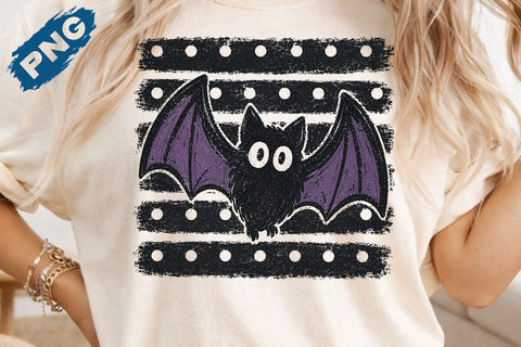 Halloween Bats Stripes PNG, Distressed Fall Shirt Design, Trendy Spooky Season Mom Png SVG DesignDestine 