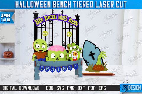 Halloween Bench Laser Cut Bundle | Seasonal Décor | Halloween Stand with Elements | CNC Files SVG Fly Design 