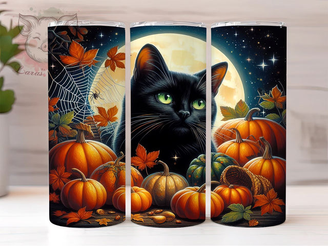 Halloween Black Cat 20 oz Skinny Tumbler Sublimation Design, Straight & Tapered Tumbler Png, Black Cat Tumbler Png, Digital Download PNG Sublimation Lara' s Designs 