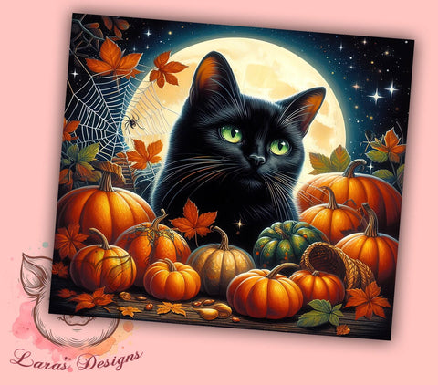 Halloween Black Cat 20 oz Skinny Tumbler Sublimation Design, Straight & Tapered Tumbler Png, Black Cat Tumbler Png, Digital Download PNG Sublimation Lara' s Designs 