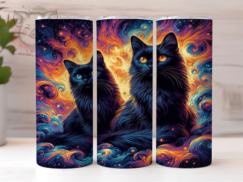 Halloween Black Cat 20 oz Skinny Tumbler Sublimation Design, Straight & Tapered Tumbler Png, Black Cats Tumbler Png, Digital Download PNG Sublimation Lara' s Designs 