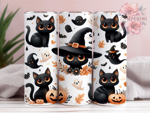 Halloween Black Cat 20 oz Skinny Tumbler Sublimation Design, Straight & Tapered Tumbler Png, Black Cats Tumbler Png, Digital Download PNG Sublimation Li Zamperini 