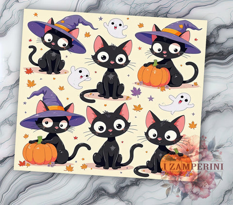 Halloween Black Cat 20 oz Skinny Tumbler Sublimation Design, Straight & Tapered Tumbler Png, Black Cats Tumbler Png, Digital Download PNG Sublimation Li Zamperini 
