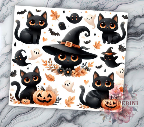 Halloween Black Cat 20 oz Skinny Tumbler Sublimation Design, Straight & Tapered Tumbler Png, Black Cats Tumbler Png, Digital Download PNG Sublimation Li Zamperini 