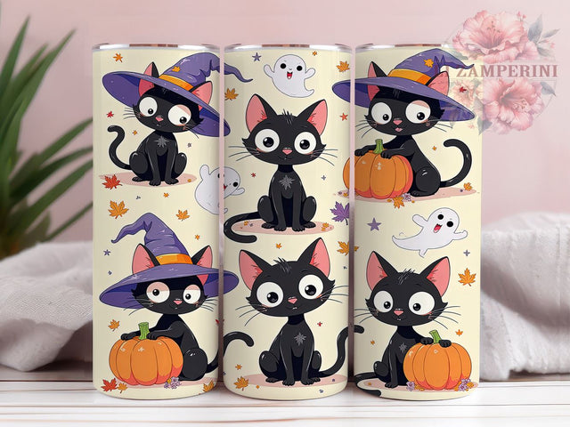 Halloween Black Cat 20 oz Skinny Tumbler Sublimation Design, Straight & Tapered Tumbler Png, Black Cats Tumbler Png, Digital Download PNG Sublimation Li Zamperini 