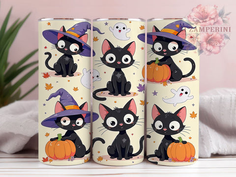 Halloween Black Cat 20 oz Skinny Tumbler Sublimation Design, Straight & Tapered Tumbler Png, Black Cats Tumbler Png, Digital Download PNG Sublimation Li Zamperini 