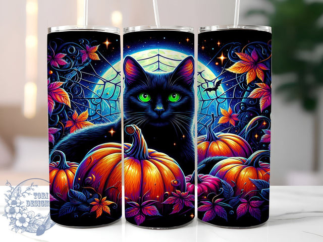Halloween Black Cat 20oz Skinny Tumbler PNG, Black Cat Tumbler Sublimation Wrap, Straight & Tapered Tumbler Wrap, Instant Digital Download Sublimation ToriDesigns 