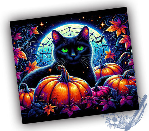 Halloween Black Cat 20oz Skinny Tumbler PNG, Black Cat Tumbler Sublimation Wrap, Straight & Tapered Tumbler Wrap, Instant Digital Download Sublimation ToriDesigns 