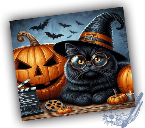 Halloween Black Cat 20oz Skinny Tumbler PNG, Cute Witch Cat Tumbler Sublimation Wrap, Straight & Tapered Tumbler Wrap, Instant Digital Download Sublimation ToriDesigns 