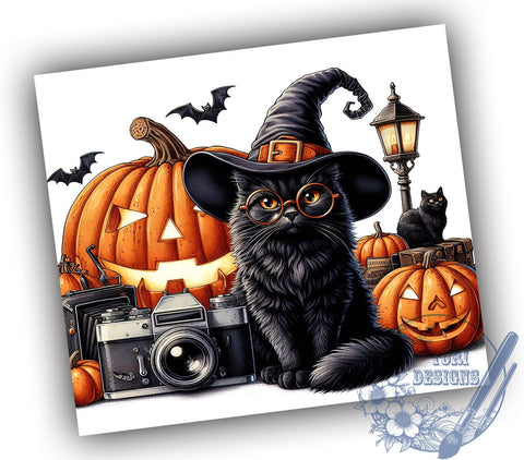 Halloween Black Cat 20oz Skinny Tumbler PNG, Cute Witch Cat Tumbler Sublimation Wrap, Straight & Tapered Tumbler Wrap, Instant Digital Download Sublimation ToriDesigns 