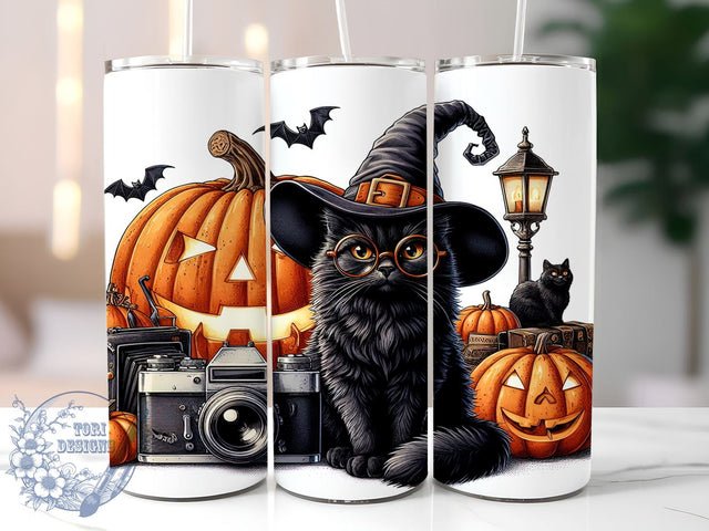 Halloween Black Cat 20oz Skinny Tumbler PNG, Cute Witch Cat Tumbler Sublimation Wrap, Straight & Tapered Tumbler Wrap, Instant Digital Download Sublimation ToriDesigns 
