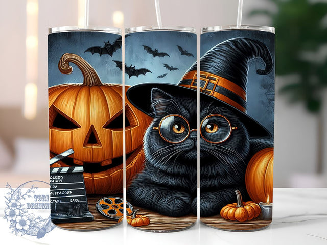 Halloween Black Cat 20oz Skinny Tumbler PNG, Cute Witch Cat Tumbler Sublimation Wrap, Straight & Tapered Tumbler Wrap, Instant Digital Download Sublimation ToriDesigns 