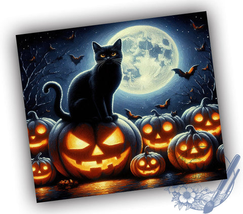 Halloween Black Cat 20oz Skinny Tumbler PNG, Full Moon Black Cat Tumbler Sublimation Wrap, Straight & Tapered Tumbler Wrap, Instant Digital Download Sublimation ToriDesigns 