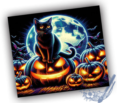 Halloween Black Cat 20oz Skinny Tumbler PNG, Full Moon Black Cat Tumbler Sublimation Wrap, Straight & Tapered Tumbler Wrap, Instant Digital Download Sublimation ToriDesigns 