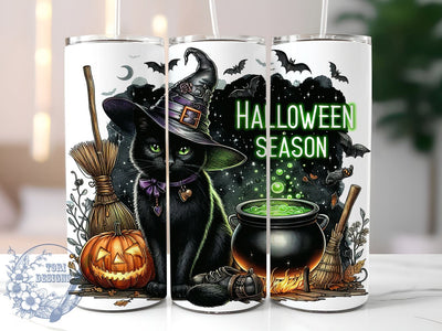 Halloween Black Cat 20oz Skinny Tumbler PNG, Spooky Season Cat Tumbler Sublimation Wrap, Straight & Tapered Tumbler Wrap, Instant Digital Download Sublimation ToriDesigns 