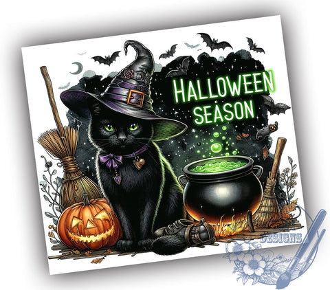Halloween Black Cat 20oz Skinny Tumbler PNG, Spooky Season Cat Tumbler Sublimation Wrap, Straight & Tapered Tumbler Wrap, Instant Digital Download Sublimation ToriDesigns 