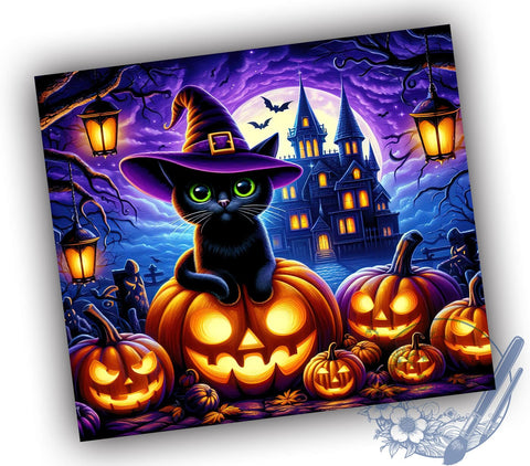 Halloween Black Cat 20oz Skinny Tumbler, Spooky Cat Tumbler Png, Straight & Tapered Tumbler Wrap, Instant Digital Download Sublimation ToriDesigns 