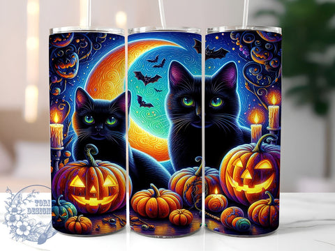 Halloween Black Cat 20oz Skinny Tumbler, Spooky Cat Tumbler Png, Straight & Tapered Tumbler Wrap, Instant Digital Download Sublimation ToriDesigns 