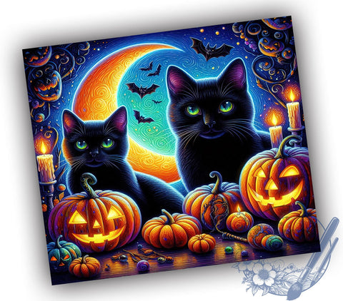 Halloween Black Cat 20oz Skinny Tumbler, Spooky Cat Tumbler Png, Straight & Tapered Tumbler Wrap, Instant Digital Download Sublimation ToriDesigns 