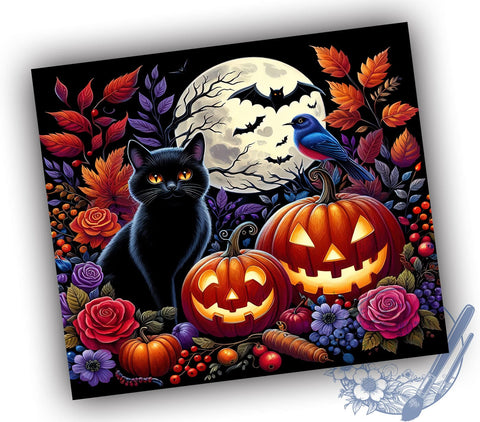 Halloween Black Cat 20oz Skinny Tumbler, Spooky Cat Tumbler Png, Straight & Tapered Tumbler Wrap, Instant Digital Download Sublimation ToriDesigns 