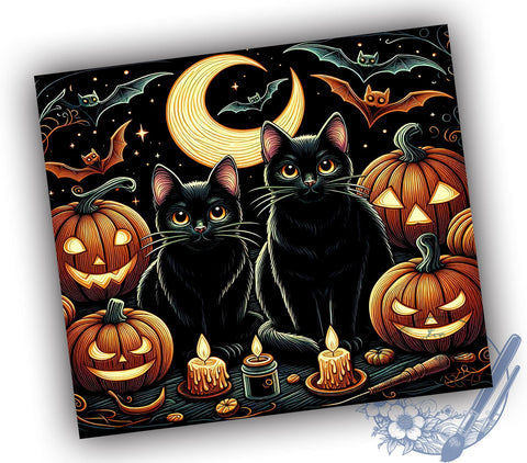 Halloween Black Cat 20oz Skinny Tumbler, Spooky Cat Tumbler Png, Straight & Tapered Tumbler Wrap, Instant Digital Download Sublimation ToriDesigns 