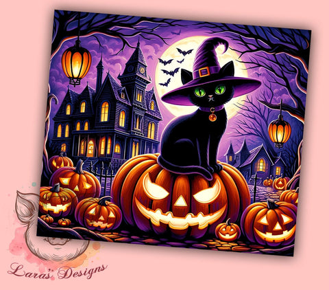 Halloween Black Cat 20oz Tumbler Png, Straight & Tapered Tumbler Png, Spooky Vibes Cat Halloween Tumbler Png, Digital Download PNG Sublimation Lara' s Designs 
