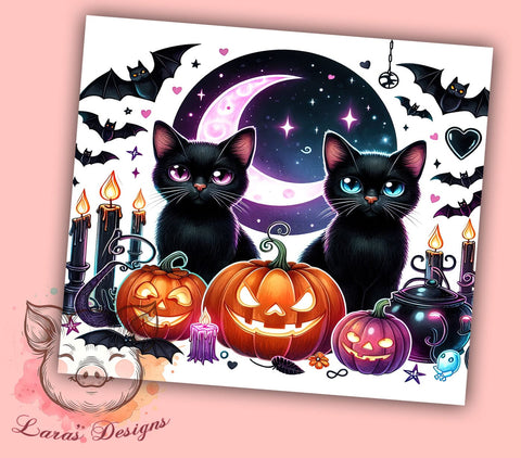 Halloween Black Cat 20oz Tumbler Png, Straight & Tapered Tumbler Png, Spooky Vibes Cat Halloween Tumbler Png, Digital Download PNG Sublimation Lara' s Designs 