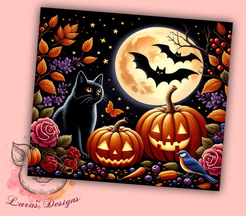 Halloween Black Cat 20oz Tumbler Png, Straight & Tapered Tumbler Png, Spooky Vibes Cat Halloween Tumbler Png, Digital Download PNG Sublimation Lara' s Designs 