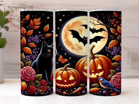Halloween Black Cat 20oz Tumbler Png, Straight & Tapered Tumbler Png, Spooky Vibes Cat Halloween Tumbler Png, Digital Download PNG Sublimation Lara' s Designs 