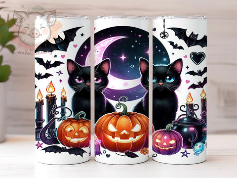 Halloween Black Cat 20oz Tumbler Png, Straight & Tapered Tumbler Png, Spooky Vibes Cat Halloween Tumbler Png, Digital Download PNG Sublimation Lara' s Designs 