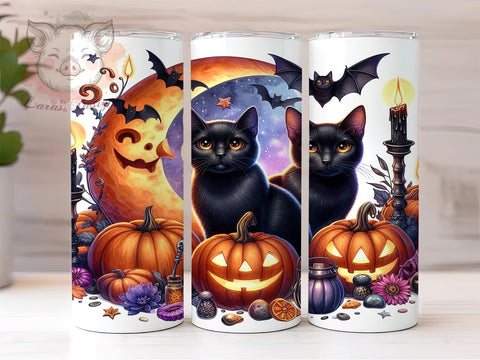 Halloween Black Cat 20oz Tumbler Png, Straight & Tapered Tumbler Png, Spooky Vibes Cat Halloween Tumbler Png, Digital Download PNG Sublimation Lara' s Designs 
