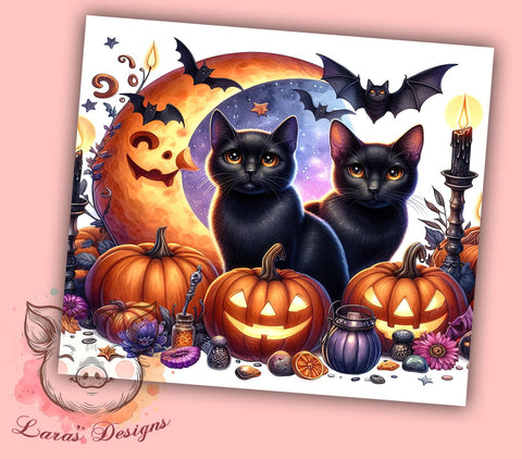 Halloween Black Cat 20oz Tumbler Png, Straight & Tapered Tumbler Png, Spooky Vibes Cat Halloween Tumbler Png, Digital Download PNG Sublimation Lara' s Designs 
