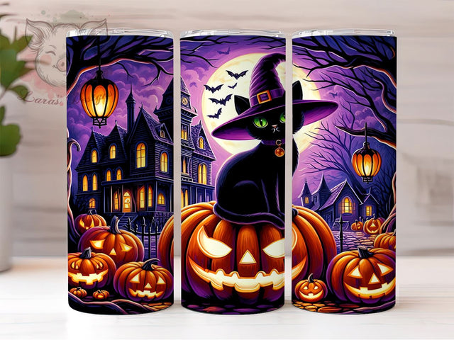 Halloween Black Cat 20oz Tumbler Png, Straight & Tapered Tumbler Png, Spooky Vibes Cat Halloween Tumbler Png, Digital Download PNG Sublimation Lara' s Designs 