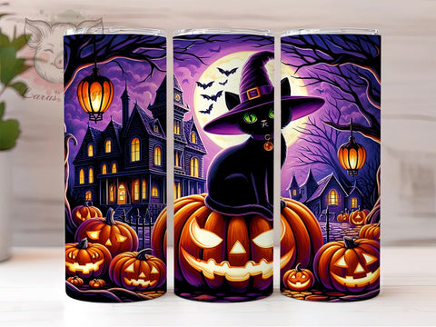Halloween Black Cat 20oz Tumbler Png, Straight & Tapered Tumbler Png, Spooky Vibes Cat Halloween Tumbler Png, Digital Download PNG Sublimation Lara' s Designs 