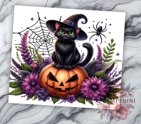 Halloween Black Cat 20oz Tumbler Wrap PNG, Black Cat Tumbler PNG Sublimation Design, Straight & Tapered Tumbler Wrap, Instant Digital Download Sublimation Li Zamperini 