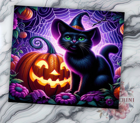 Halloween Black Cat 20oz Tumbler Wrap PNG, Black Cat Tumbler PNG Sublimation Design, Straight & Tapered Tumbler Wrap, Instant Digital Download Sublimation Li Zamperini 