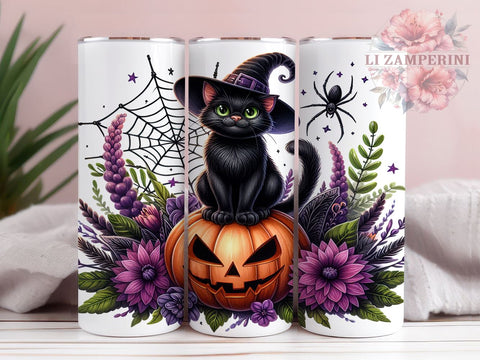 Halloween Black Cat 20oz Tumbler Wrap PNG, Black Cat Tumbler PNG Sublimation Design, Straight & Tapered Tumbler Wrap, Instant Digital Download Sublimation Li Zamperini 