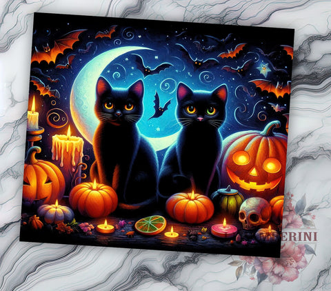 Halloween Black Cat 20oz Tumbler Wrap PNG, Creepy Cat Tumbler Png, Straight & Tapered Tumbler Wrap, Instant Digital Download Sublimation Li Zamperini 