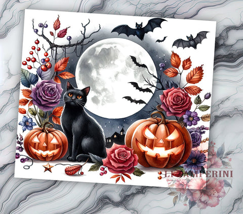 Halloween Black Cat 20oz Tumbler Wrap PNG, Creepy Cat Tumbler Png, Straight & Tapered Tumbler Wrap, Instant Digital Download Sublimation Li Zamperini 